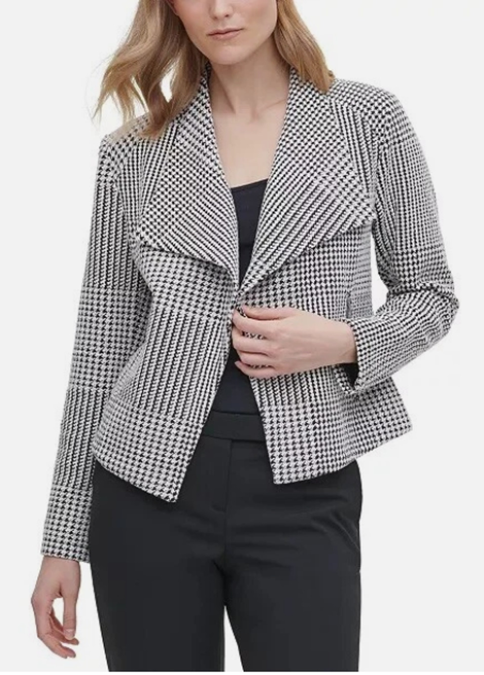 Calvin Klein Houndstooth Flyaway Jacket Women's S 2-6 Black & White Open Front